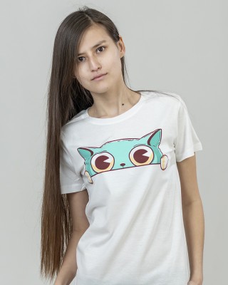 Футболка жіноча Кіт біла - 02758