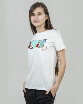 Футболка жіноча Кіт біла - 02758