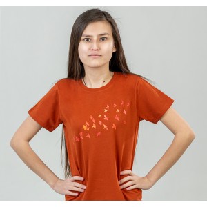 Футболка жіноча Пташки в небі теракотова - 02758 Футболка жіноча Пташки в небі теракотова - 02758