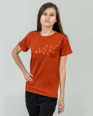 Футболка жіноча Пташки в небі теракотова - 02758 Футболка жіноча Пташки в небі теракотова - 02758