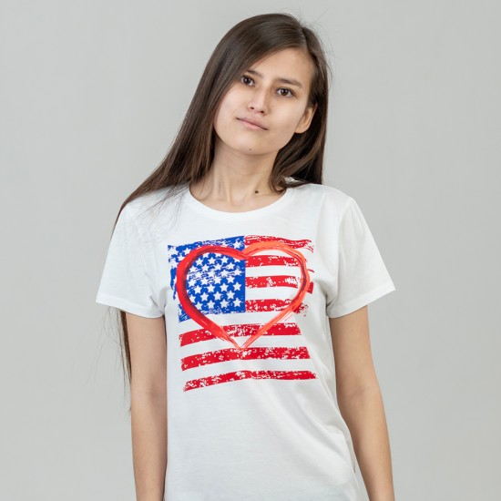 Футболка жіноча Американський прапор біла - 03579