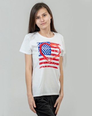 Футболка жіноча Американський прапор біла - 03579