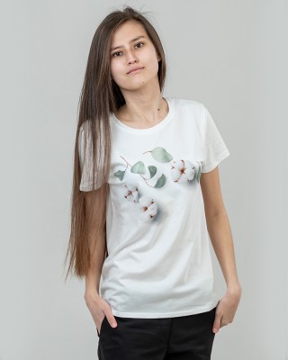 Футболка жіноча Квіти біла - 03579 Футболка жіноча Квіти біла - 03579