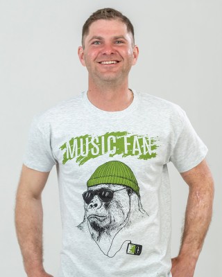 Футболка чоловіча Music Fan Горила світло-меланжева - 11380 Футболка чоловіча Music Fan Горила світло-меланжева - 11380