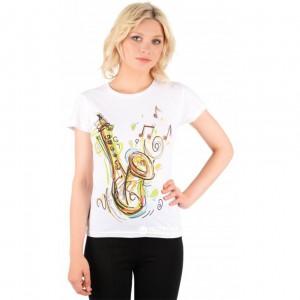 Футболка жіноча Саксофон біла - 11386 Футболка жіноча Саксофон біла - 11386