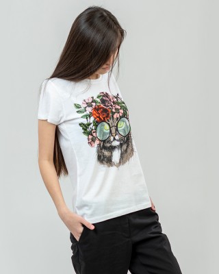 Футболка жіноча Кіт в Окулярах біла - 11386