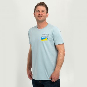 Футболка чоловіча Доброго вечора ми з України сіро-блакитна - 11500 Футболка чоловіча Доброго вечора ми з України сіро-блакитна - 11500