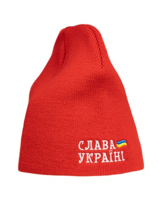 Шапка з вишивкою Слава Україні червона - 3000-5/6