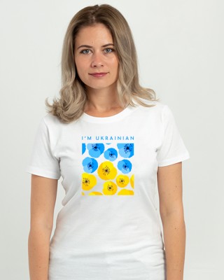 Футболка жіноча З квітами I'm Ukrainian біла - 11502 Футболка жіноча З квітами I'm Ukrainian біла - 11502
