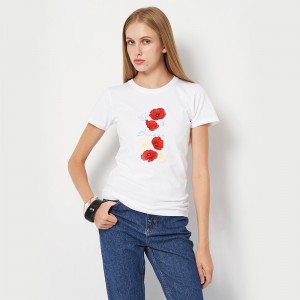 Футболка жіноча Вільна з квітами біла - 11502 Футболка жіноча Вільна з квітами біла - 11502