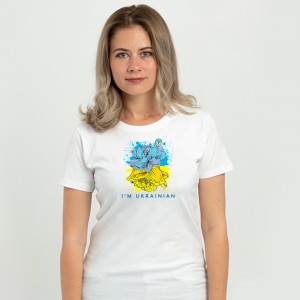 Футболка жіноча I'm Ukrainian з квітами біла - 11502 Футболка жіноча I'm Ukrainian з квітами біла - 11502