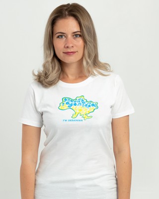 Футболка жіноча З картою України та квітами біла - 11502 Футболка жіноча З картою України та квітами біла - 11502