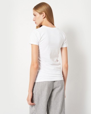 Футболка жіноча З кішкою білою з блакитними очима біла - 11502