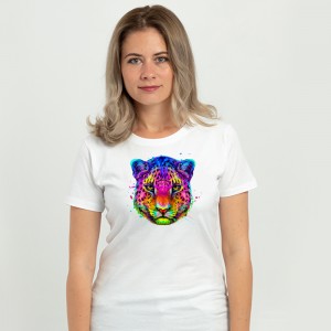 Футболка жіноча З леопардом кольоровим біла - 11502 Футболка жіноча З леопардом кольоровим біла - 11502