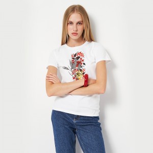 Футболка жіноча Вишиванка герб та колосся біла - DTF11502 Футболка жіноча Вишиванка герб та колосся біла - DTF11502