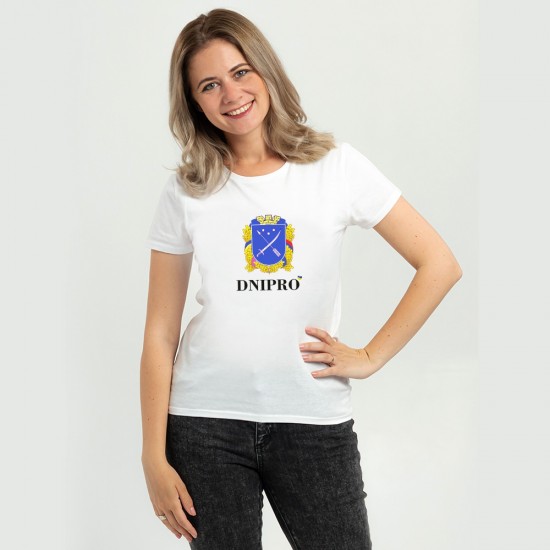 Футболка жіноча місто-герой Дніпро біла - DTF11502