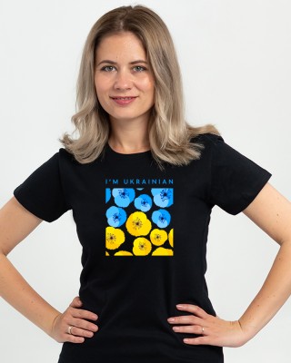 Футболка жіноча З квітами I'm Ukrainian чорна - 11502 Футболка жіноча З квітами I'm Ukrainian чорна - 11502