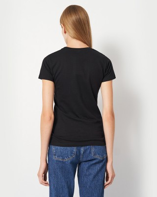 Футболка жіноча Вільна з квітами чорна - 11502 Футболка жіноча Вільна з квітами чорна - 11502