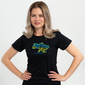 Футболка жіноча З картою України та квітами чорна - 11502 Футболка жіноча З картою України та квітами чорна - 11502