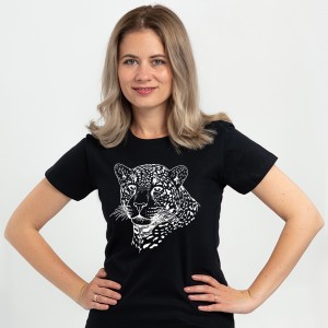 Футболка жіноча З леопардом чорнобілим чорна - 11502 Футболка жіноча З леопардом чорнобілим чорна - 11502