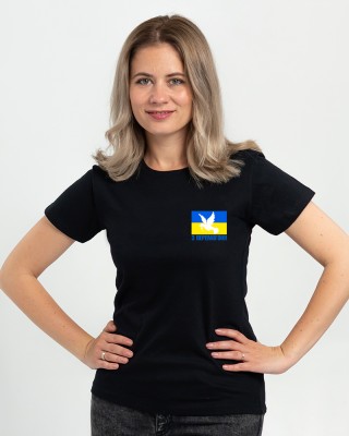 Футболка жіноча Голуб з перемогою чорна - 11502 Футболка жіноча Голуб з перемогою чорна - 11502