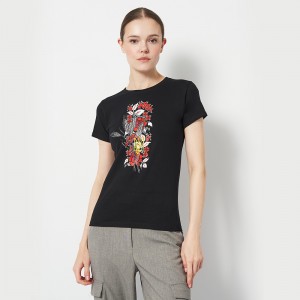 Футболка жіноча Вишиванка герб та колосся чорна - DTF11502 Футболка жіноча Вишиванка герб та колосся чорна - DTF11502