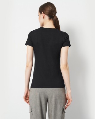 Футболка жіноча Вишиванка герб та колосся чорна - DTF11502