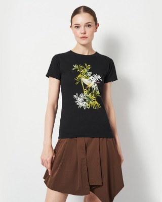 Футболка жіноча Птах на гілці чорна - DTF11502 Футболка жіноча Птах на гілці чорна - DTF11502