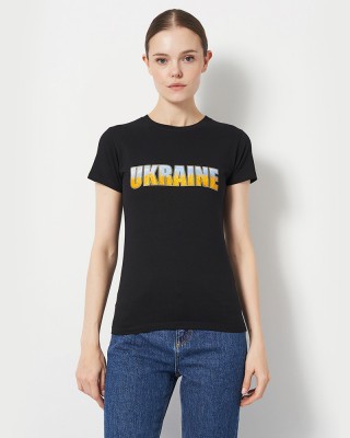 Футболка жіноча Ukraine Колоски чорна - DTF11502