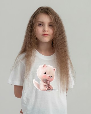 Футболка дитяча Кіт обіймає мишу біла - 11970