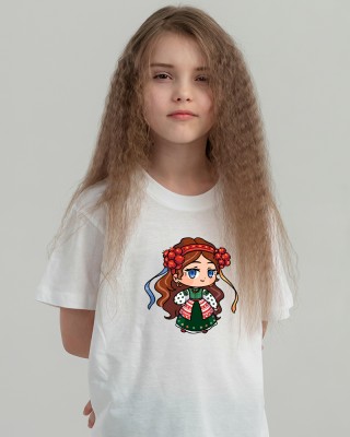 Футболка дитяча З українкою у віночку біла - 11970 Футболка дитяча З українкою у віночку біла - 11970