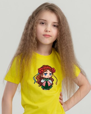 Футболка дитяча З українкою у віночку жовта - 11970 Футболка дитяча З українкою у віночку жовта - 11970