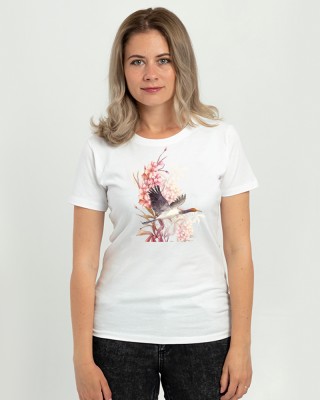 Футболка жіноча Птах і сакура біла - DTF11502 Футболка жіноча Птах і сакура біла - DTF11502