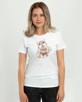 Футболка жіноча Кошеня-янголятко біла - DTF11502