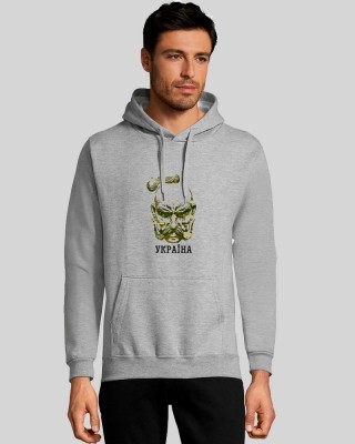 Худі з принтом Козак та написом Україна сірий меланж - 47101360/145(SOLS) Худі з принтом Козак та написом Україна сірий меланж - 47101360/145(SOLS)