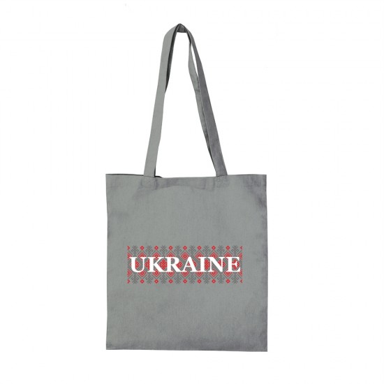Шопер з довгими ручками Вишиванка орнамент Ukraine сірий