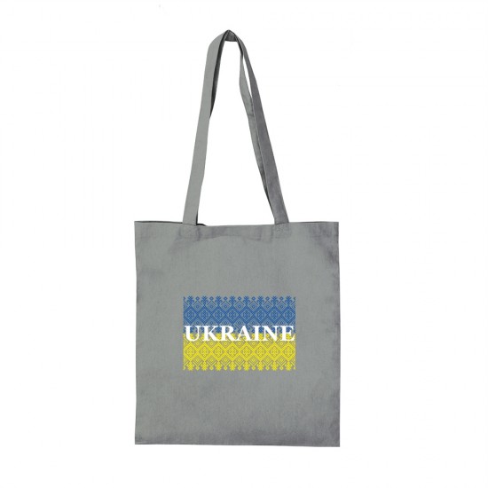 Шопер з довгими ручками Вишиванка великий прапор Ukraine сірий