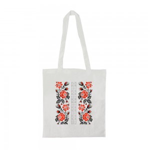 Шопер з довгими ручками Вишиванка червоні квіти білий Шопер з довгими ручками Вишиванка червоні квіти білий