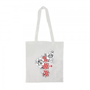 Шопер з довгими ручками Вишиванка білі квіти білий Шопер з довгими ручками Вишиванка білі квіти білий