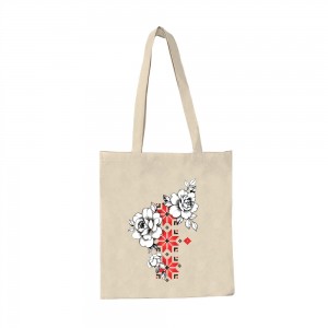 Шопер з довгими ручками Вишиванка білі квіти натуральний Шопер з довгими ручками Вишиванка білі квіти натуральний