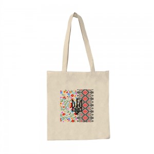 Шопер з довгими ручками Вишиванка орнамент квіти герб натуральний Шопер з довгими ручками Вишиванка орнамент квіти герб натуральний