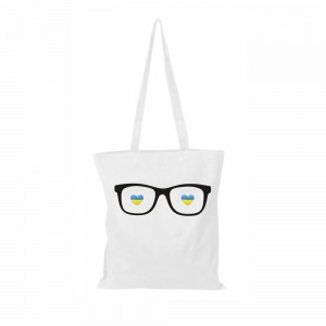 Шопер з довгими ручками окуляри з жовто-блакитиними серцями білий Шопер з довгими ручками окуляри з жовто-блакитиними серцями білий