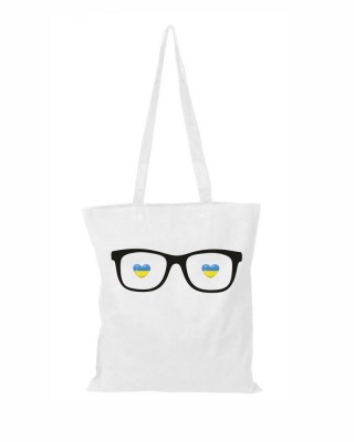 Шопер з довгими ручками окуляри з жовто-блакитиними серцями білий