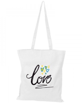 Шопер з довгими ручками love в серцях білий