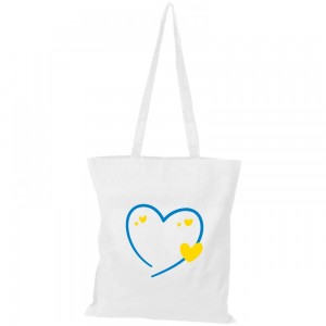 Шопер з довгими ручками блакитне серце білий Шопер з довгими ручками блакитне серце білий