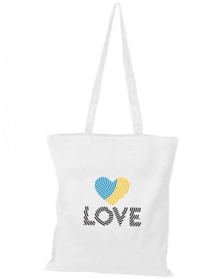 Шопер з довгими ручками жовто-блакитне серце LOVE білий