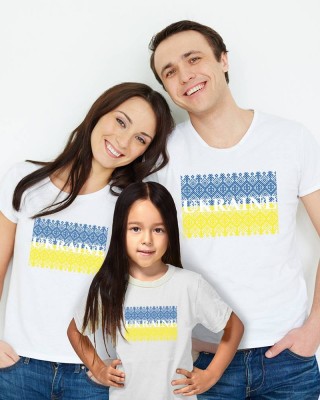 Футболка чоловіча Вишиванка великий прапор Ukraine біла - DTF11500 Футболка чоловіча Вишиванка великий прапор Ukraine біла - DTF11500