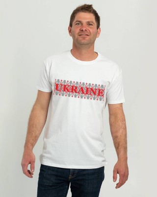 Футболка чоловіча Вишиванка орнамент Ukraine біла - DTF11500