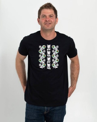 Футболка чоловіча Вишиванка орнамент чорно-зелений чорна - DTF11500