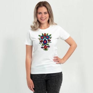 Футболка жіноча Вишиванка квіти біла - DTF11502 Футболка жіноча Вишиванка квіти біла - DTF11502